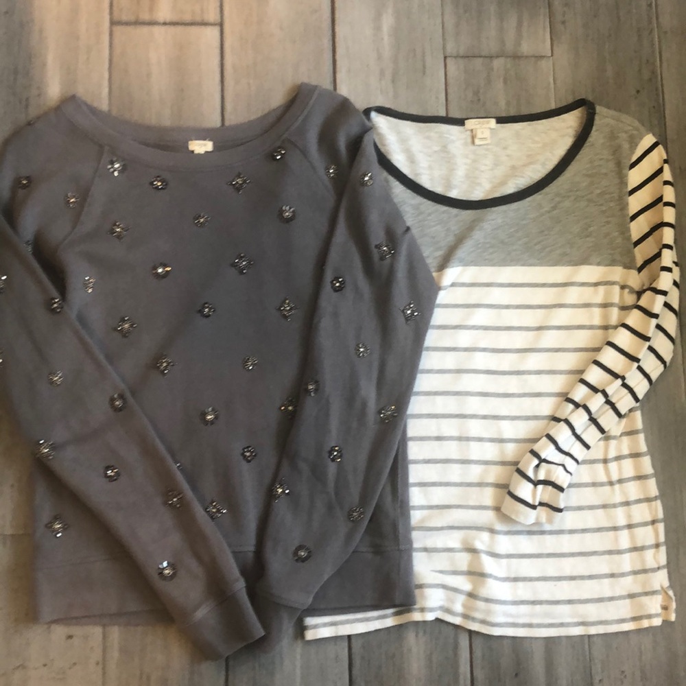 Jcrew beaded grey sweatshirt and comfy shirt. Sz S